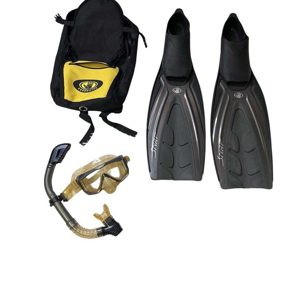 Snap Snorkeling Set Mask Bag Adult M 12-13 46-47 Fins Clear Cut Goggles Italy